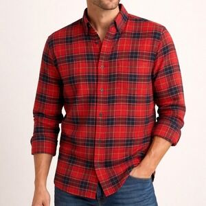 Todd Snyder Red Navy Plaid Flannel Button Down Shirt Cotton Blend Size Medium